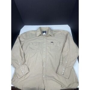 Wrangler Mens Western Pearl Snap Shirt Tan Khaki Cotton Long Sleeve MS728KH XL